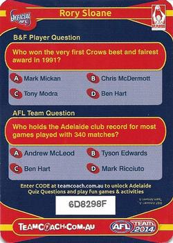 2014 Team Zone AFL Team - Best & Fairest Quiz (Herald Sun) #1 Rory Sloane Back